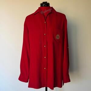 Vintage Lauren Ralph Lauren Women's 100% Silk Blouse Royal Crest Top Size L